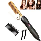 Portable Ceramic Hot Comb Hair Straightener & Curler – Copper Heat Press (Wet & Dry Hair)