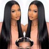 4x4 Glueless Wear & Go Lace Closure Wig - 26" Brazilian Straight  - 150% Density Pre-Plucked Natural Black