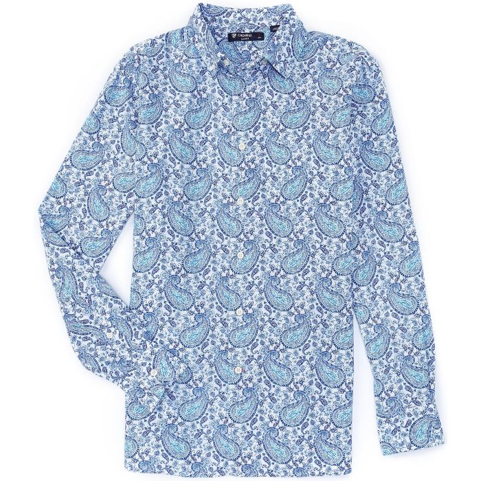 Cremieux Paisley Print Azure Blue Long-Sleeve Woven Shirt