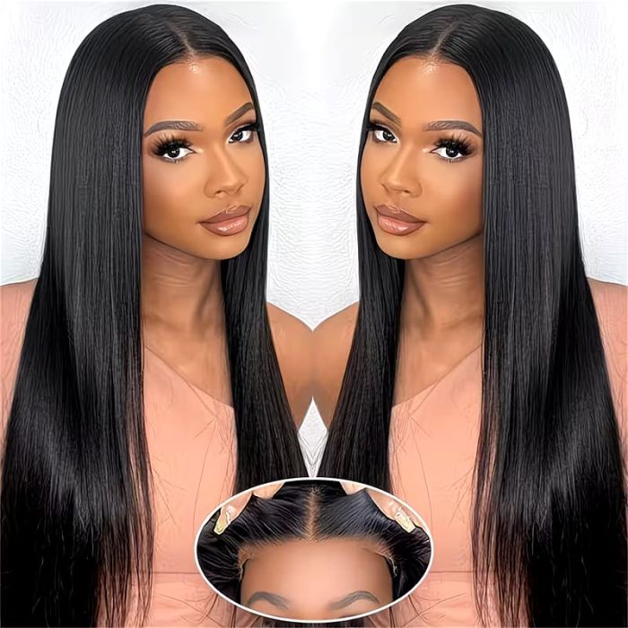 4x4 Glueless Wear & Go Lace Closure Wig - 26" Brazilian Straight  - 150% Density Pre-Plucked Natural Black
